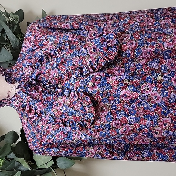 VTG | Multicolored Floral Print Blouse W/ Floppy Bow Tie - Picture 7 of 14